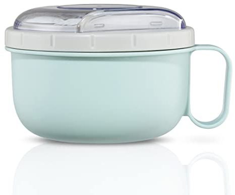 Xavax Lunchbox, runder Lunchpot 1100 ml (To Go Becher groß für Mikrowelle, Brotdose mit Besteck, perfekt für One Pot Mahlzeiten, tragbar ideal für Pause, Büro, Schule, Uni, Picknick) pastellblau/grau