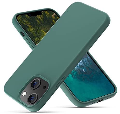 OitiYaa Silicone Case Compatible with iPhone 14 Case 6.1 Inch, Soft Ultra Slim Protective Shockproof Liquid Silicone Phone Case with Anti-Scratch Microfiber Lining, Pine Green