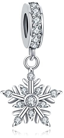 Annmors Schneeflocke Charm-Anhänger Sterling Silber mit Zirkonia Steinchen für Armbänder und Halsketten,zum Geburtstag Weihnachten Schmuck für Frauen Mädchen