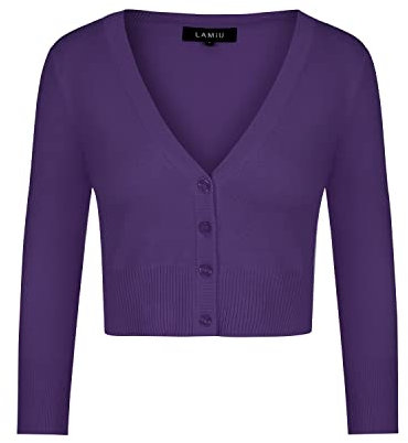 MINTLIMIT Cardigan da donna con maniche a 3/4, lavorato a maglia, cardigan corto con quattro bottoni, vestito vintage coprente con bottoni, Viola scuro, M