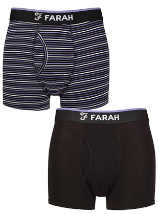 Farah Men’s Bamboo Keyhole Trunks – 2 Pack Soft Breathable Underwear, Plain & Stripe Design with Stretch Fit for Everyday Comfort, Sizes S–XXL Stripe Black/Purple L