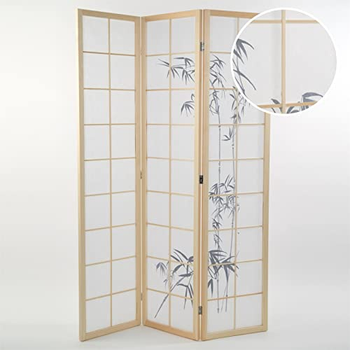 DESIGN DELIGHTS RAUMTEILER Asia | 3-teilig, 170x120 cm, Reispapier, mit Bambusmotiv | Raumtrenner, Paravent, japanischer Sichtschutz, Shoji Trennwand