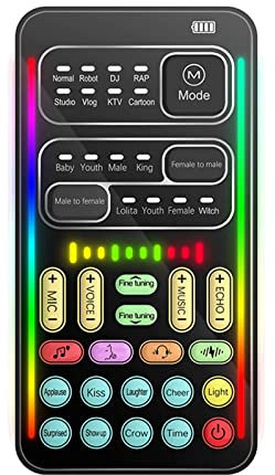 Voice Changer, 8 Modes Live Sound Card, Cool Lights Sound Board, Voice Disguiser oder Modulator für Handy, Computer, Tablet, für für Android und Andere