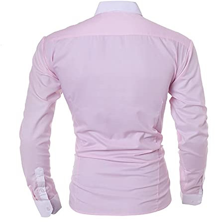Camicia da uomo slim fit slim fit a maniche lunghe in cotone elasticizzato camicia in popeline di cotone elasticizzato con tasca Business Slim Fit manica lunga, 0b-rosa, M