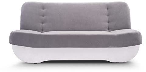 Sofa mit Schlaffunktion und Bettkasten, Kippsofa Schlafsofa Clic-Clack Couch für Wohnzimmer Federkern Sofagarnitur Polstersofa 192x90x87 cm - PAFOS (SORO 90 + SOFT 17 - Grau + Weiß Kunstleder)