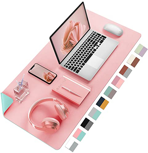 Aothia Schreibtischunterlage-Große Mauspad-Schreibtischmatte,Büro Schreibtisch Pad, Schreibblock, Doppelseitige Verwendung PU Leder Wasserdicht(80x40cm,Rosa)