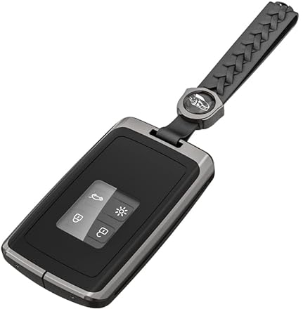 Coque en zinc Aolly pour clé de voiture Renault à 4 boutons, étui pour carte à puce sans clé, compatible avec Clio/Megane/Kadjar/Captur/Dacia Duster, accessoire avec porte-clés – Noir