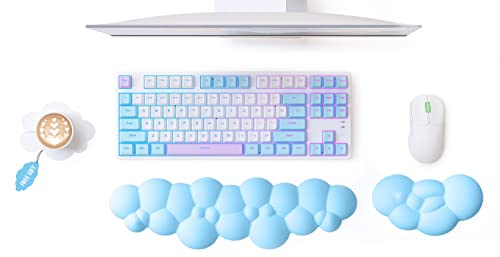 MAMBASNAKE Ensemble clavier et souris avec repose-poignet Cloud avec sous-verre, coussin de soutien ergonomique en mousse à mémoire de forme avec base antidérapante, soulagement de la douleur - bleu