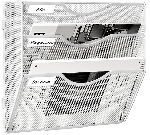 EasyPAG 3 Compartiments Assembler Métal Porte Revue Mural Porte Document Suspendu A4 Organisateur de Bureau à Suspendre Banette de Rangement Range Papier Corbeille a Courrier Murale,Blanc