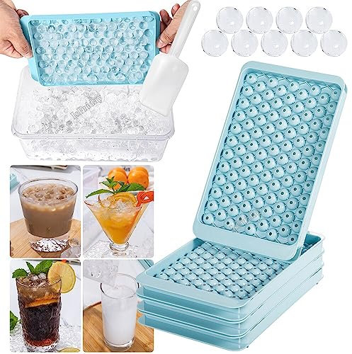 Ice Cube Trays, 104x4 PCS Ball Mold with Bin & Scoop, Ice Cube Molds, Tiny Tray Crushed Chilling Drinks Coffee Juice Cocktail, Ice Cube Trays for Freezer Blue