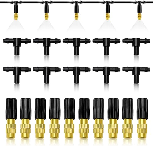 Bewässerung Sprinkler Mit T-Gelenke, 10 Stücke Einstellbar Kupfer Bewässerung Düse, Wassernebel Kühlsystem Sprinklerdüse Für Garten, Rasen