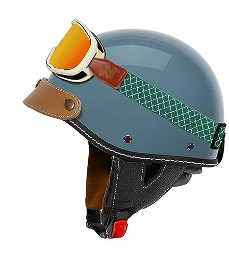 Rétro Moto Casque Demi avec Lunettes, Moto Casques Bols pour Adulte, Moto Casque Ouvert, Homologué ECE Dot Casques Jet pour Scooter Cyclomoteur(56-60cm) ( Color : E , Size : (56-60cm) )