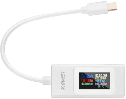 VOKTTA Tester USB C Tester per caricabatterie USB Type-C,Multimetro Voltmetro Amperometro 0-6.5A 4-30V Display Potenza Corrente Tensione Temperatura-Bianco