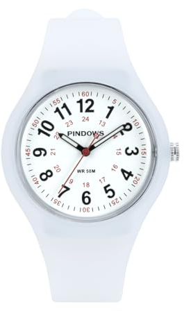 PINDOWS Analoge Quarzarmbanduhr Silikonband für Damen, Junge Damen und Studierende; leicht ablesbar, wasserfest, Unisex-Armbanduhr, leuchtendes Zifferblatt.