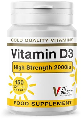 Vit Direct Vitamin D3 Soft Gel Capsules, 150 Count, 2000iu | High Strength, Daily Supplement, Supports Overall Health, Improves Mood, Easy to Take