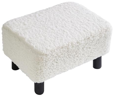 YMYNY Stilvolle Hocker, Kleiner Fußhocker, Rechteckiger Hocker mit stabilen Holzbeinen, Modernes Teddyfleece-Material, Schuhwechselhocker für Wohnzimmer, Schlafzimmer, 42 × 29 × 24CM Weiß RF-BD216