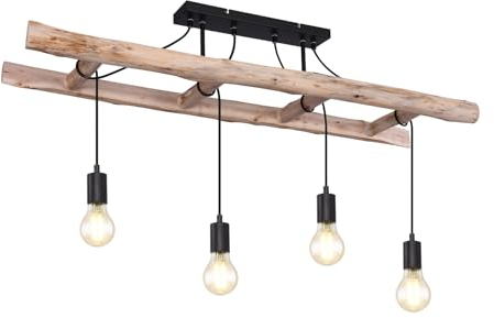 meineWunschleuchte Große Deckenleuchte 4-flammig mit Holzbalken Leiter, Breite 115cm