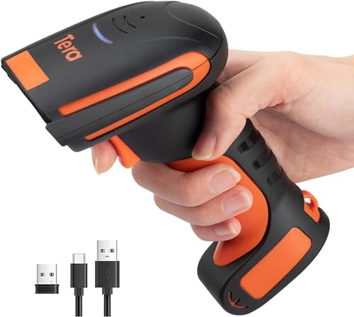 Tera Pro Aufgerüsteter Industrieller Kabelloser Strichcode-Scanner 1D Laser-Barcode-Lesegerät Extreme Stoßfestigkeit Funktioniert mit Bluetooth 2.4G Wireless für Windows Mac Android iOS Modell L8100