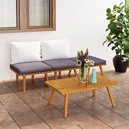 Willood 4-TLG. Gartenmöbel Set Garten Terrasse Balkonmöbel Sofa Bank Gartenset Sitzgarnitur Mittelsofa Ecksofa Garten Lounge Set mit Kissen Massivholz Akazie