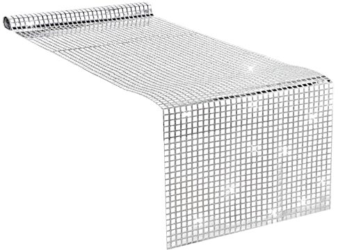 Disco Party Tischläufer Silber 30 x 180 cm Glitzer Pailletten Discokugel Tischdecke Silber Retro 70er 80er Jahre Disco Deko Motto Party Geburtstag Tischdeko Party Hochzeit Discokugel Halloween Deko