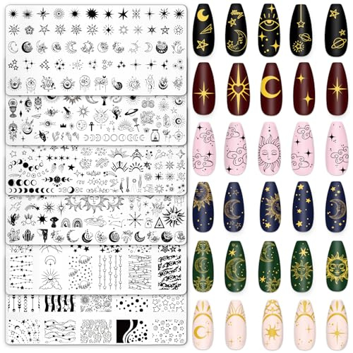 Whaline 6 Pcs Sun Moon Star Nail Plates Stamping Set