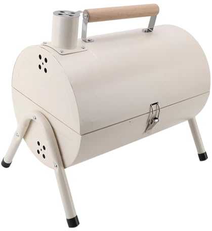 Grill à Charbon de Bois Portable Double Face, Poêle à Barbecue Compact et avec Cheminée pour le Camping et le Pique-nique (Blanc sans plaque de cuisson)