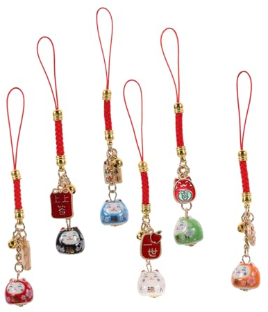 ANDRESLAD 6 Pièces Ornement De Chat Porte-bonheur Pendentif Feng Shui Porte-clés Chat Porte-bonheur Porte-clés Chinois De Fortune Porte-clés Maneki Le Chat Perles En Céramique Céramiques