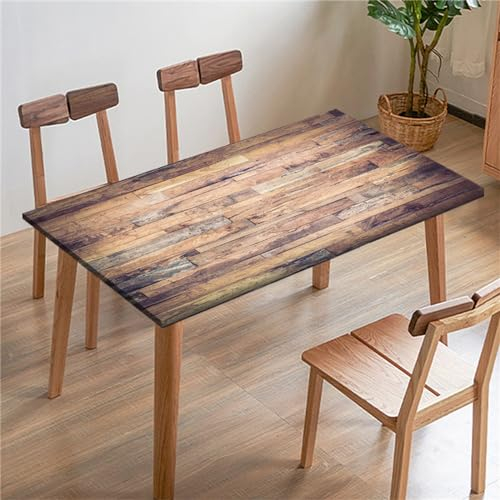Morbuy 3D Rechteckige Elastische Tischdecke, Rechteckig Tischdecke mit Gummizug Spanntischdecke Gartentischdecke für Picknick Camping Partys (4.5FT/140x80cm,Holzmaserung 5)