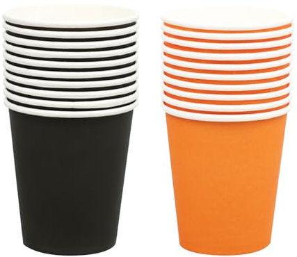 HIXNUG 20Pcs Halloween Paper Cups 250ml Pumpkin Orange Black Paper Cup Tableware Birthday Decorations for Party Cups Supplies