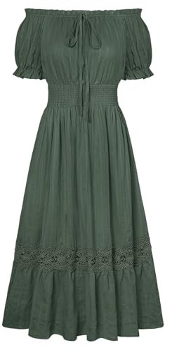 SCARLET DARKNESS Plus Size Renaissance Medieval Dress Off The Shoulder Short Sleeve Medieval Vintage Maxi Dress for Women Olive Green XXL