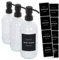Harbour Housewares 3x Glass Soap Dispensers with Labels - 500ml - Clear/Black - Bathroom Kitchen Shampoo Shower Gel Liquid Hand Wash Foam Pump Bottle
