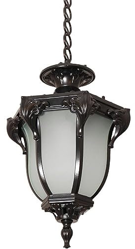Pendant Light Fixtures Outdoor Pendant Light, Europe Luxury Gazebo Ceiling Pendant Lamp, Adjustable Chain Waterproof Aluminum Hanging Lantern with Frosted Glass Shade, for Porch, Front Door, Garage,