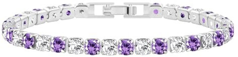 JunyiDIY Tennisarmband mit 18 Karat Weißgold vergoldet, 4 mm Zirkonia, für Damen, Ehefrau und Mutter, Geburtstag, Weihnachten, Erntedankfest, Schmuck, 18 cm, 19 cm, Messing, Zirkon Edelstein