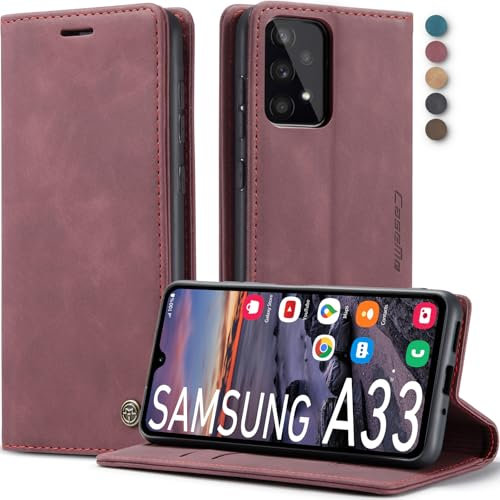 Lxisxcna Handyhülle für Samsung Galaxy A33 5G Hülle Premium Lederhülle Klappbar Flip Case Tasche Magnet Kartenfach Standfunktion Klapphülle Schutzhülle für Samsung Galaxy A33 5G 6,4 Zoll (Weinrot)