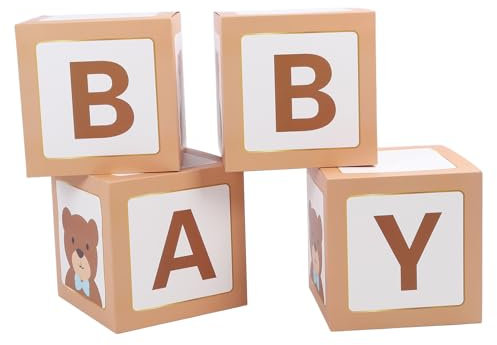 4 Stück Babyboxen mit Buchstaben, Babyparty-Ballonbox-Dekorationen, Ballonboxen mit Bärenmotiv, Partyzubehör, Babyblöcke, Ballonboxen für Geschlechtsoffenbarung, Geburtstag,