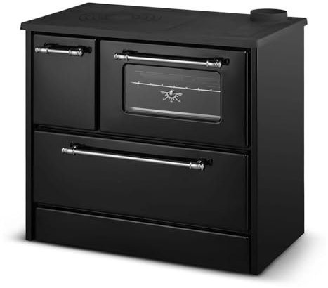 Beatrice - Estufa de leña con cocina y horno 87 x 51 x 79 cm, color negro