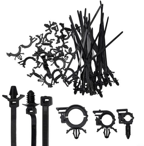 45pcs Assorted Sizes Push Mount Cable Zip Tie Set with Wire Harness Clips for Cars