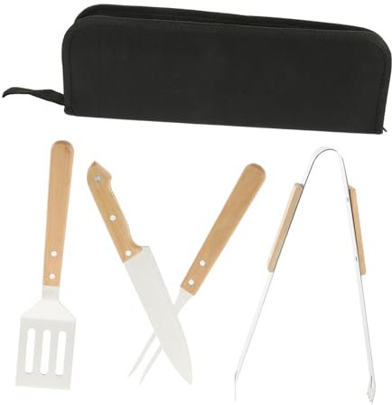 IWOWHERO Utensili Portatili Per Grigliate Accessori Per Barbecue Resistenti in Acciaio Inossidabile e Legno Comodi Da Trasportare Per Campeggio All Aperto Barbecue Picnic