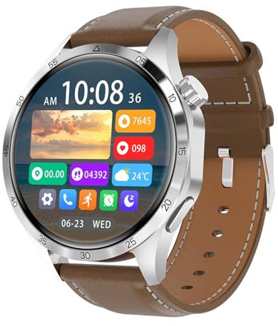 rorios Smartwatch für Damen Herren Bluetooth Anrufe Intelligente Uhr Fitness Sport IP68 wasserdichte Smartwatch Mode Multifunktionale Armbanduhr Braun
