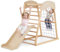 COSTWAY Klettergerüst Indoor, 4 in 1 Pull Up Bar & Rutsche & Kletternetz & Leiter, Indoor Spielplatz für Kinder ab 1 Jahr (Natur)