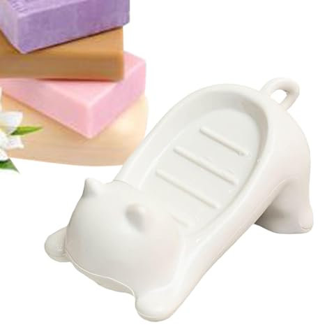 Seifenkiste: Entwässerbarer Seifenbehälter mit Cartoon-Katzen-Design, Drainage-Seifenhalter, Schwammhalter für Dusche, Bad, Schule, Küche