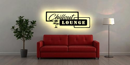 Chillout Lounge LED Wandbild Wandtattoo Wohnzimmer wall decor Holz Blechschilder Blechschild
