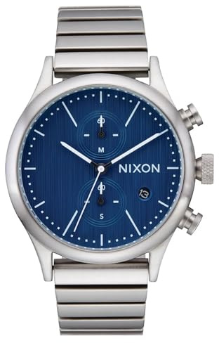 Nixon Station Armbanduhr für Herren in der Farbe Silber mit Armband aus Edelstahl, Wasserdichtigkeit: 10 bar, Gehäusedurchmesser: 41 mm, A1162-5246-00