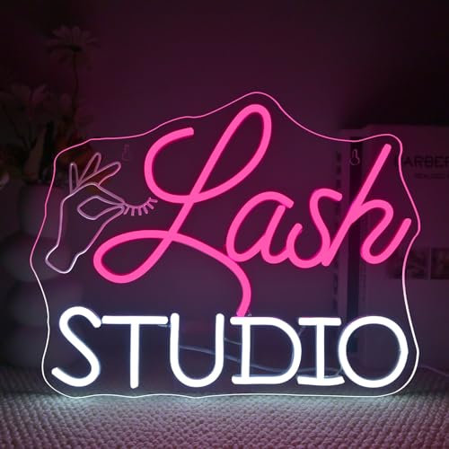 FAXFSIGN Lash Studio Neon Sign Eyelashes Room Neon Signs For Wall Decor Dimmable Led Light Spa Beauty Makeup Salon Studio Barber Shops Decoration Lash Tech Gifts Usb Powered 14.6 X 7.5