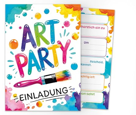 Junaversum 12 Einladungskarten zum Kindergeburtstag Art Kreativ-Party Malparty Kunst Basteln DIY Künstlerparty Mädchen Kinder Einladungen Geburtstag Geburtstagseinladungen Kids