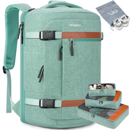 Velaybor 42L Reiserucksack mit 4 Packwürfeln, TSA-freundlich, Flugzugelassene Handgepäcktasche, Grün , Large, Classic