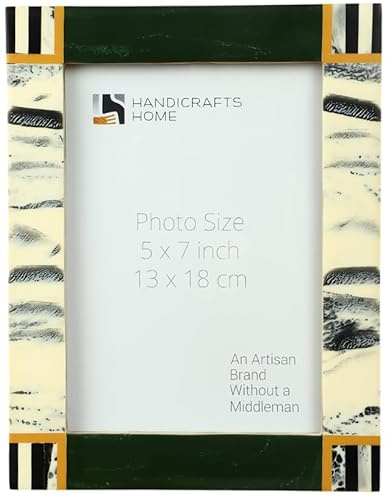 Handicrafts Home 5x7 Green Picture Frame, Vintage Home Decor Frame, Handmade Abstract Ink Art Photo Frame for Spring & Summer Decor, Farmhouse Wall Decor, Shelf Styling, Living Room & Desk Photo Frame