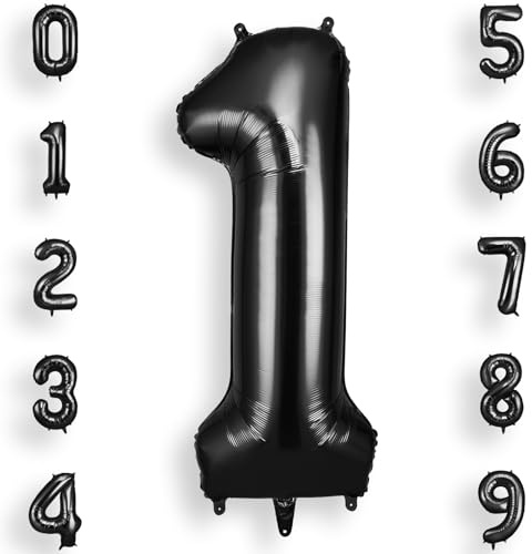 AOOSU Black Helium Balloons, 40 Inches Number Balloons 1, Foil Birthday Balloon for Birthday Anniversary Wedding Party Decorations Celebration Supplies for Girls Women Men Boys