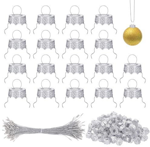 Weihnachtskugeln Kappen, Runde Weihnachtsschmuck Kappen 12mm, 200 Stück Weihnachtskugeln Haken, Abnehmbare Aufhänger für Christbaumkugeln, Weihnachts Ornament Haken für Weihnachten Party