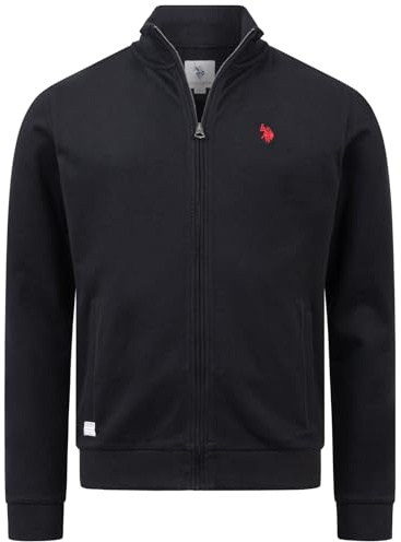 U.S. POLO ASSN. Herren Sweatjacke (S-XXL) 100% Baumwolle, Stehkragen, Langarm P028 - Schwarz Rot Größe XL - Gr.XL